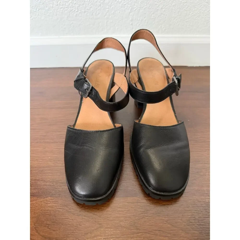Madewell Claudie Heeled Lugsole Mary Janes Black Leather Sz 10 Preppy Casual